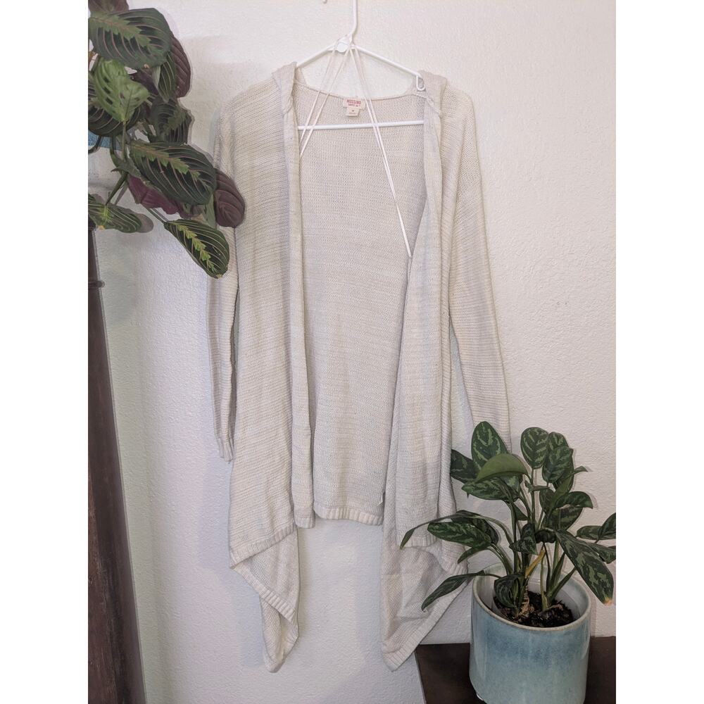 Open-front Hooded Cardigan with Handkerchief Hem from Mossimo Sz M Cream